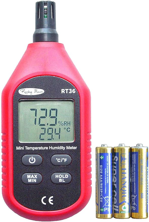 RT36 Temperature and Humidity Monitor Digital Hygrometer with Battery Low Indicator, LCD Display by RockyMars