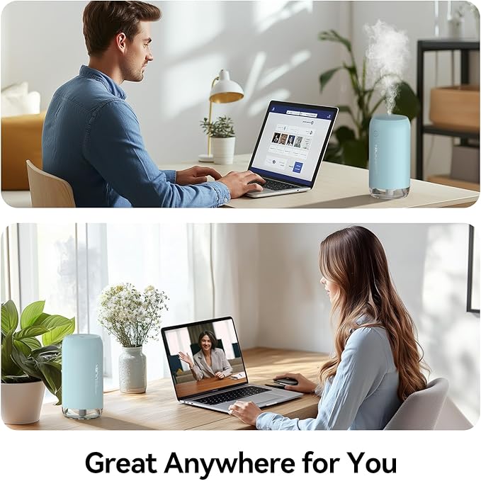 Portable Mini Humidifier, KQLKJ 350ml Small Cool Mist Humidifier, USB Personal Desktop Humidifiers for Bedroom Car Office Travel with Auto Shut-Off & 2 Mist Modes (Blue) - Image 6