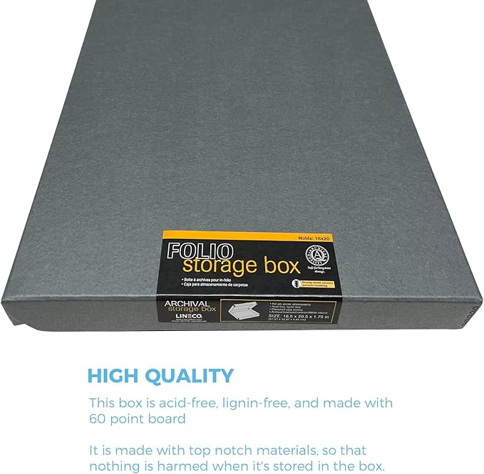 Lineco Folio Storage Box, Clamshell Design with Metal Edge. 16.5x20.5x1.75 Inches, Archival Boxboard, Preserve Photos, Cards, Magazines, Documents, Art, Ephemera, Family Records, Gray, Pack of 1 - Image 5