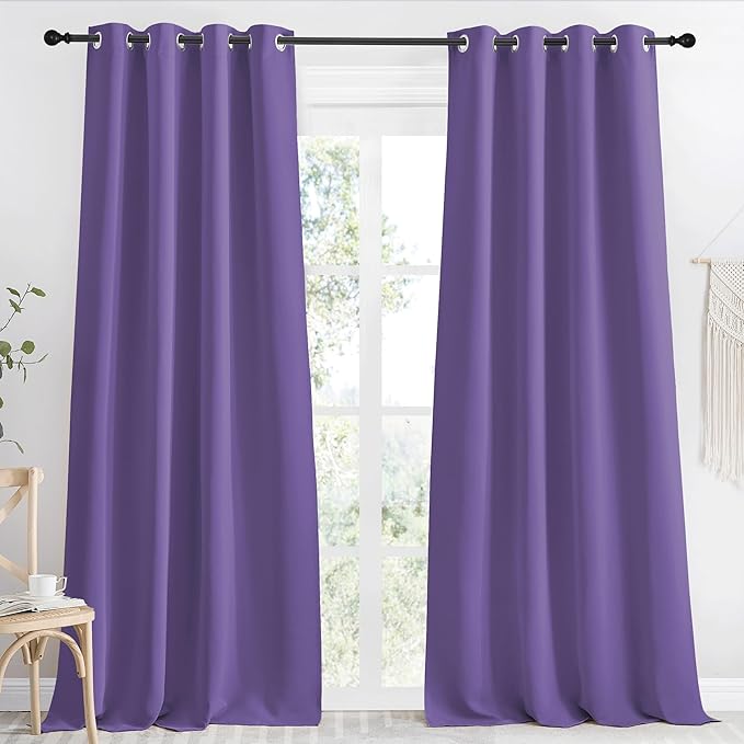 NICETOWN Kitchen Blackout Window Curtain Panel, Lilac Purple, 1 Panel, 55 by 96 inches Long, Home Fashion Thermal Insulated Solid Grommet Room Darkening Drape for Apartment by NICETOWN