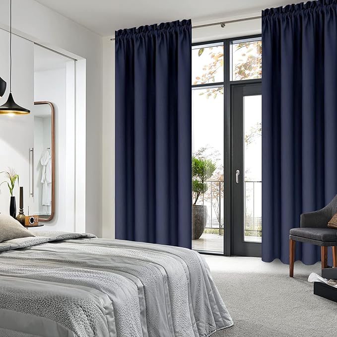 DWCN Navy Room Darkening Blackout Curtains - Thermal Insulated Privacy Energy Saving Window Curtain Drapes 42 x 72 inch Length, Set of 2 Bedroom Living Room Curtains - Image 2