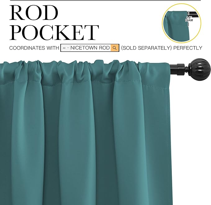 NICETOWN Kitchen Curtains Blackout Drapes & Curtains, Energy Smart Window Treatment Curtain Panels for Bedroom (Sea Teal, 34 in x 54 in (W x L), Set of 2) - Image 3