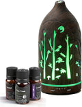 Essential Oil Diffuser,7.1''x3.5'' Air Diffusers with 3 Aromatherapy Oils Set,Small 200ml Humidifier with 7 LED Colors Lights,Waterless Auto-Off for Desk Office Home Decor Gift(Tree Dark Wood Grain) by Unknown