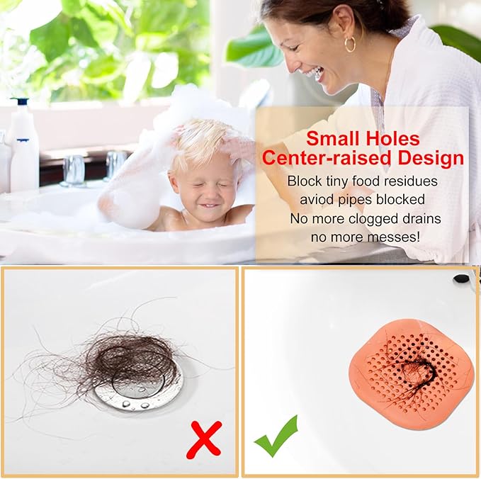 Hair Drain Catcher,Square Drain Cover for Shower Silicone Hair Stopper with Suction Cup,Easy to Install Suit for Bathroom,Bathtub,Kitchen 2 Pack (Orange) - Image 3