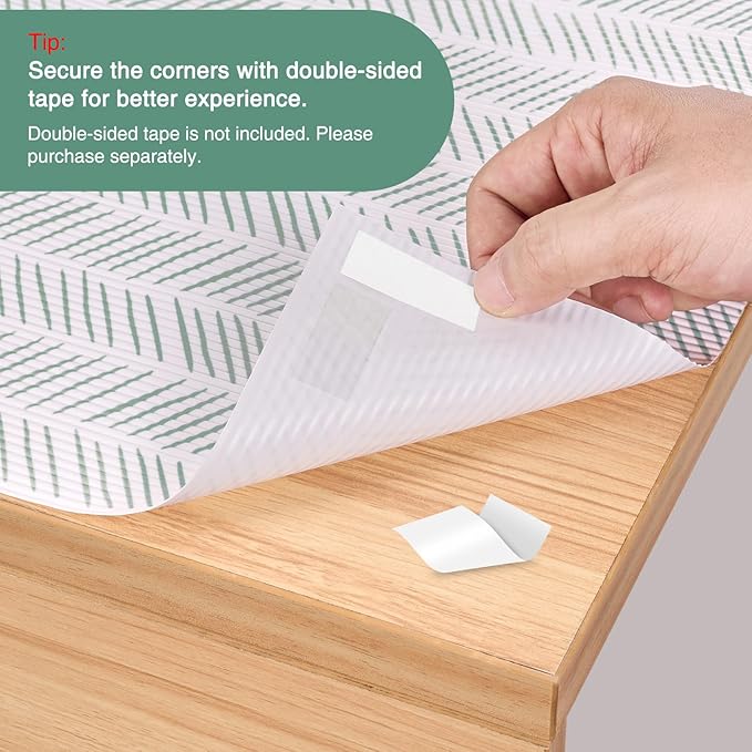 Glotoch Shelf Liners for Kitchen Cabinets Non-Adhesive,12in x 20FT Non Slip Shelf Liner Waterproof Contact Paper for Cabinets and Drawers,Pantry, EVA Wire Shelf Liners,White and Green Herringbone - Image 4
