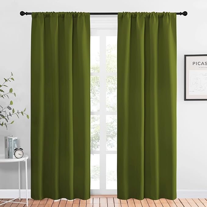 NICETOWN Blackout Curtains for Living Curtains, Olive, 1 Pair, 34-inch W x 84-inch L, Home Decorations Thermal Insulated Solid Pole Top Blackout Drapes for Living Room by NICETOWN