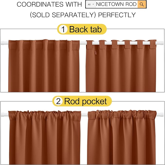 NICETOWN Halloween Bedroom Blackout Draperies Panels - (Burnt Orange Color) 52 inches x 54 inches, 2 Panels Set, Thermal Insulated Blackout Curtains/Drapes for Christmas & Thanksgiving Present - Image 3