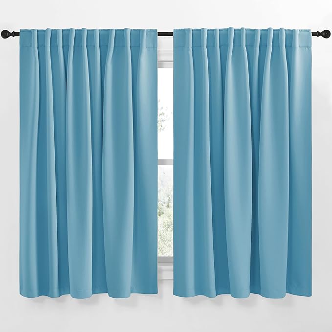 NICETOWN Blackout Curtain Panels Window Draperies - (Teal Blue Color) 62x63 inch, 2 Pieces, Insulating Room Darkening Blackout Drapes for Doorway Shower Bathroom Laundry Room Bifold Door by NICETOWN