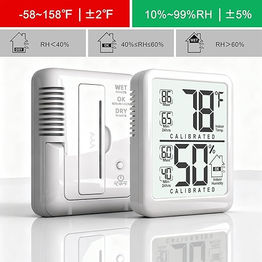 Antonki 2-Pack Room Thermometer, Digital Small Hygrometer Indoor Thermometer Humidity Gauge, Temperature Humidity Meter with Max/Min Record Monitor Sensor for Home, Plants - Battery Included - Image 6
