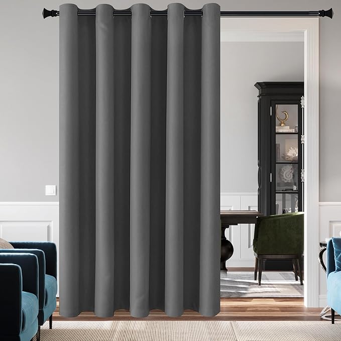 DWCN Blackout Curtain Panel for Bedroom - Thermal Insulated Energy Saving Grommet Blackout Drapery for Patio Door, Room Divider Long Curtain, Dark Grey, W60 inches by L96 inch, 1 PC by DWCN