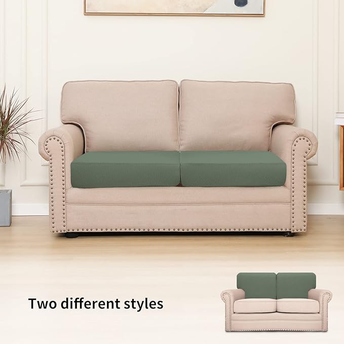 Easy-Going Stretch Individual Loveseat Couch Cushion Cover Sofa Cushion Furniture Protector Sofa slipcover Soft Flexibility with Elastic Bottom (2-Piece Loveseat Cushion Cover, Greyish Green) - Image 2