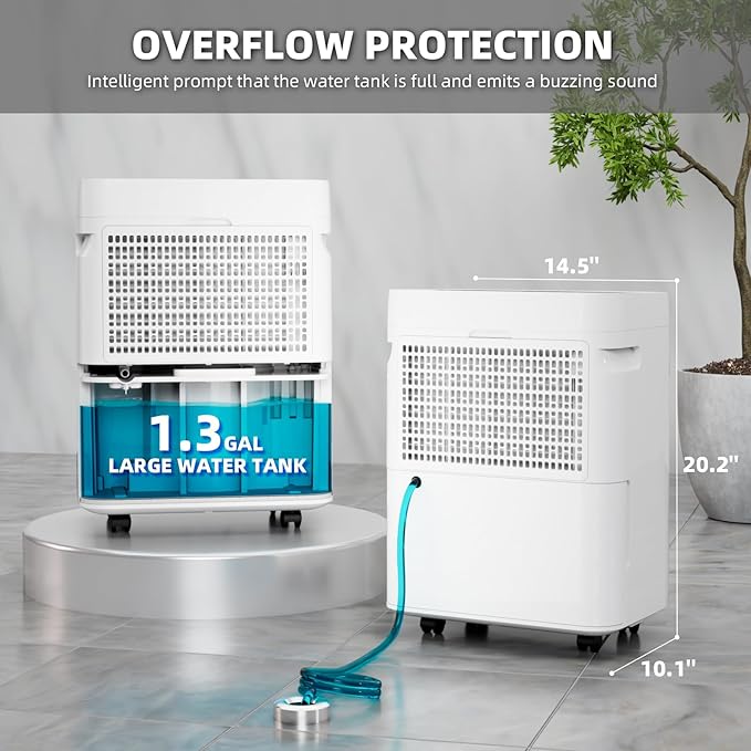 AIRPLUS 5000 Sq.Ft 76 Pint Dehumidifier for Basements,1.3gallon Water Tank,Smart Dehumidifiers for Home,Dehumidifier with Drain Hose for garage,basement,bathroom - Image 2