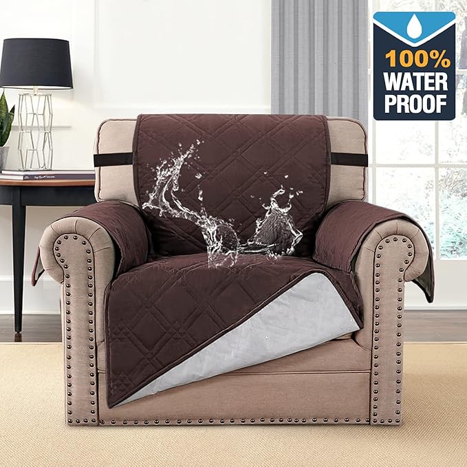 H.VERSAILTEX 100% Waterproof Sofa Slipcover Washable Armchair Cover Non-Slip Furniture Protector for Living Room Couch Cover for Pets Chair Cover with Puppy Paw Silicone Backing (Armchair, Brown) - Image 2