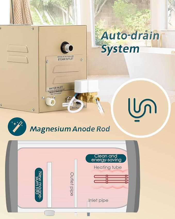 Steam Shower Generator Kit 3KW for Bath Sauna SPA, Self-draining System, Aromatherapy Steam Head, LED Waterproof Controller, 12-Hour Timer 77-131℉ For Home Commercial Use - Image 4
