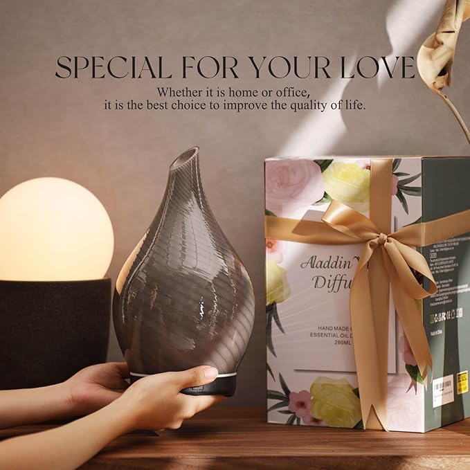 Porseme 280ml Essential Oil Diffuser Glass Color Changing Aroma Air Diffusers Aromatherapy Ultrasonic Cool Mist Humidifier 7 Running Hours Waterless Auto-Off for Sleeping, Yoga, Office (Pure Grey) - Image 6