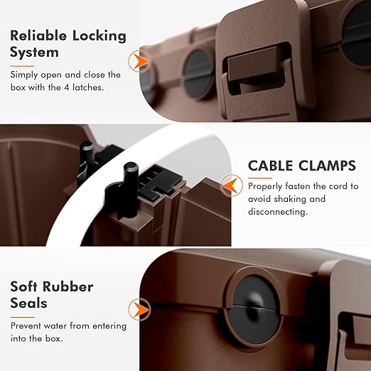 RESTMO 5-Piece Outdoor Waterproof Electrical Box Set – 12.5" x 8.5" x 5" Large & 7.1" x 2.3" x 2.3" Small, Weatherproof Boxes for Power Strip, Outlet, Plug, Socket, Timer, Holiday Light, Brown - Image 3