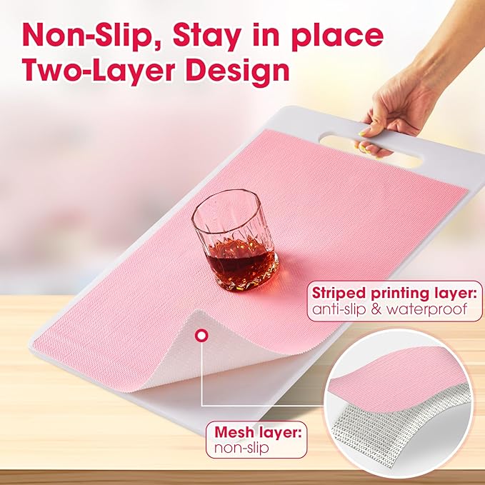 Drawer and Shelf Liner, Non-Slip Kitchen Cabinet Liners Non-Adhesive Thick Strong Grip Waterproof Washable Mats Protect Dresser Shelves Cupboard Bathroom Cabinets, Pink, 12 in X 10 FT - Image 2