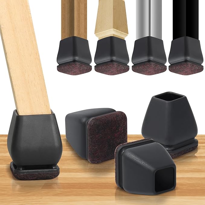 16PCS Extra Small Chair Leg Floor Protectors, Chair Leg Protector for Hardwood Floors, Square Felt Furniture Pads Bar Stool Floor Protectors Chair Leg Caps Covers(Black,Fit 0.55"-0.75") by GAGUIUP