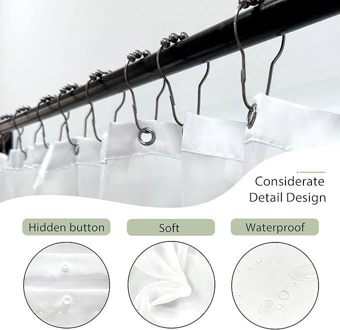 Sage Green Boho Shower Curtain with Snap in Liner Modern Mid Century Abstract Minimalist Gold Leaves Plant Sun Geometric Arch 72Wx72H Bathroom Decor Bath Curtain Fabric Polyester 12 Pack Hooks - Image 5