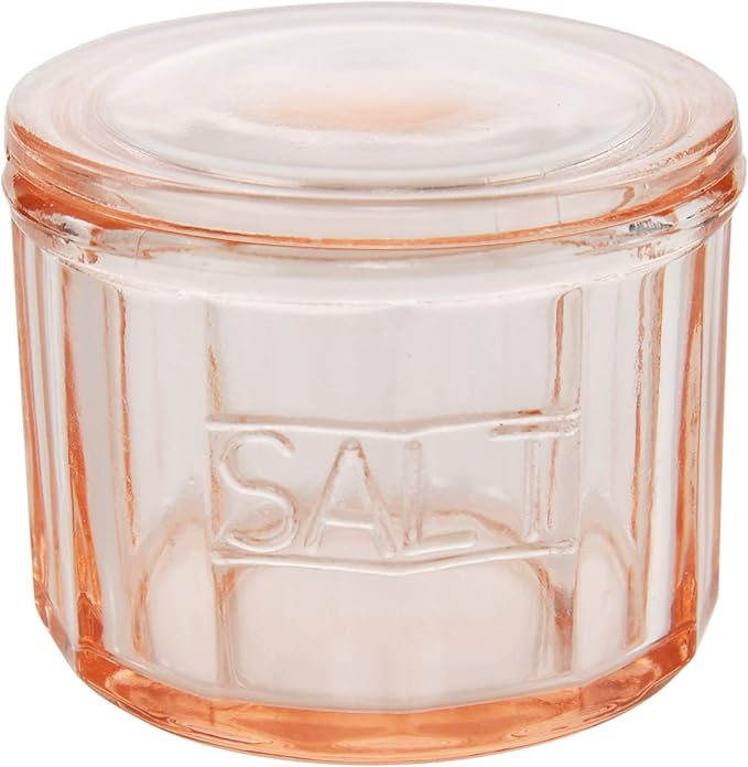 HOME-X Depression Style Pink Glass Salt Cellar with Lid, Retro Kitchen Decor, Wedding Gift - 3 1/2" H x 4" D by Home-X