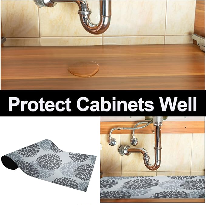 AiBOB Waterproof Under The Sink Mat, Absorbent Quick Dry Sink Liners Protect Cabinets, Durable Shelf Liners, Slip Resistant and Non-Adhesive, 24X36, Grey/Flower - Image 4