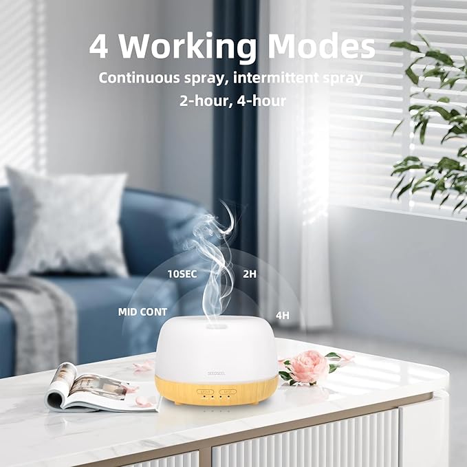 300ML Essential Oil Diffuser,Quiet 8 Hours Operation, 7-Color LED Light, 4 Timer, Remote Control, Aromatherapy Diffuser Auto-Off, for Bedroom, Living Room, Office, Home - Image 6