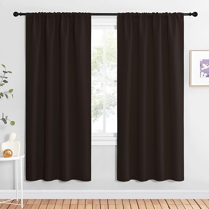 NICETOWN Blackout Curtains for Living Curtains, Thermal Insulated Noise Reducing Curtains & Drapes for Small Kitchen Window, Privacy Draperies (Toffee Brown, 34" Wide x 72" Long, 2 PCs) by NICETOWN