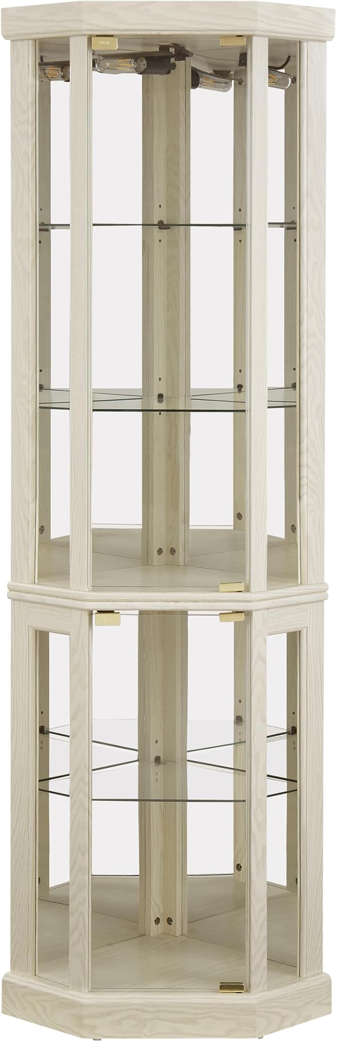 Elegant Corner Curio Cabinet with Lights & Tempered Glass Door, Wooden Display Cabinet with 4 Adjustable Glass Shelves & Mirrored Back for Living Room, Dining Room, Office (White) - Image 4