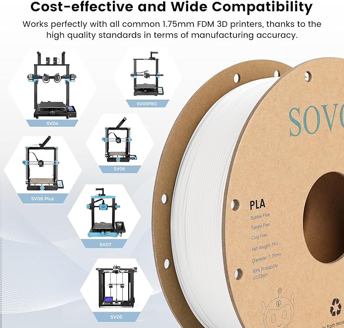 Sovol PLA 3D Printer Filament 2kg (4.4 lbs) Spool Printing Materials, Wiring Tightness, Dimensional Accuracy +/- 0.03 mm, 1.75 mm, Black+White - Image 8