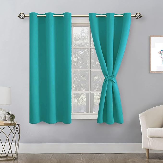Hiasan Blackout Curtains for Bedroom - Light Blocking & Noise Reducing Window Curtains for Living Room, 2 Drape Panels Sewn with Tiebacks, Peacock Teal, 38 x 54 Inch - Image 2
