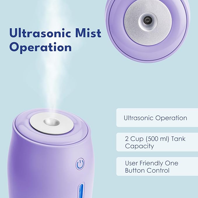 LivePure Cool Mist Humidifiers for Bedroom. Small Humidifier for Babies, Nursery, Plants, Office. Ultrasonic Cool Mist Humidifier w/Quiet Operation, USB-C Rechargeable. Lavender - Image 7