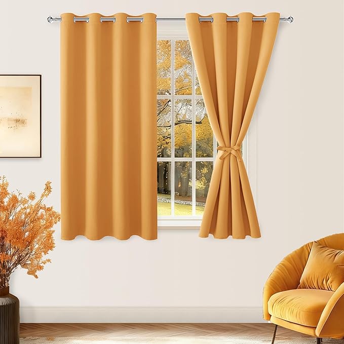 Hiasan Blackout Curtains for Bedroom, 52 x 54 Inches Long - Thermal Insulated & Light Blocking Window Curtains for Living Room, 2 Drape Panels Sewn with Tiebacks, Pumpkin Orange - Image 2