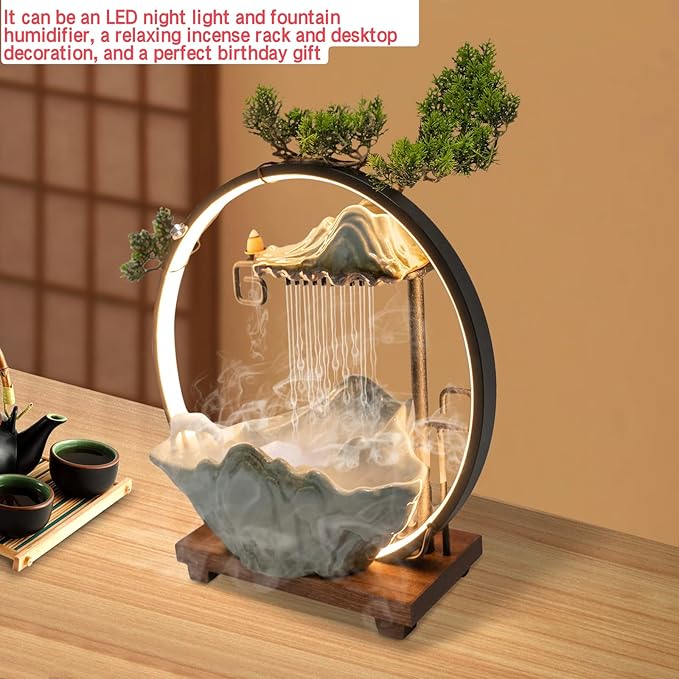 15In Fake Tree Bonsai Humidifier Water Fountain Waterfall Indoor Tabletop Decration with LED Light, Atomizer Circulating Water, Japanese Zen Decor Meditation Feng Shui Decor Festival Birthday surprise - Image 9