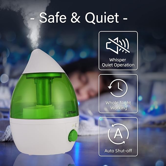 Cool Mist Humidifier for Bedroom & Small Rooms, Quiet 360° Rotation Nozzle, Adjustable, Night Light & Auto Shut-Off, Ideal for Office, Nursery & Plants - Image 3