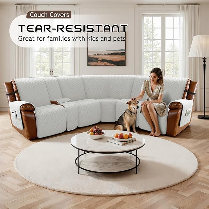 Arfntevss Recliner Sectional Couch Covers for Reclining Sectional L Shape Sofa Cover Non Slip Washable Recliner L Shaped Slipcover Middle Console Protector (1 Console Cover, Light Gray) - Image 5