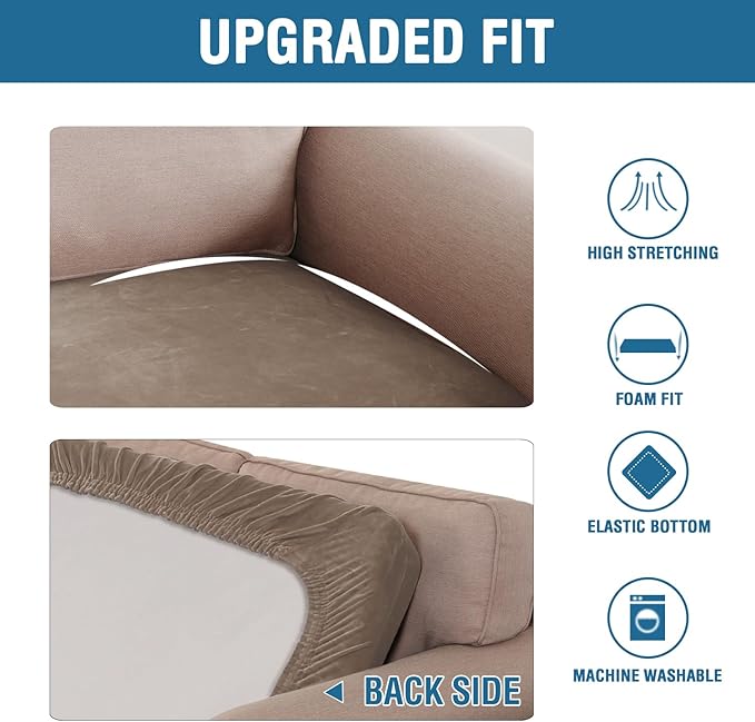 H.VERSAILTEX Velvet Stretch Individual Cushion Cover Plush Cushion Slipcover for Loveseat Sofa Furniture Protector Seat Cushion Sofa Cover (1 Piece Loveseat Cushion Cover, Mocha) - Image 5