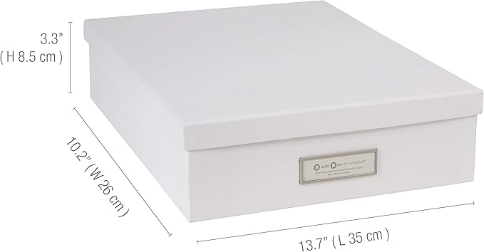 Bigso Oskar Fiberboard Label Frame Document Letter Box - File Organizer Box for Important Paperwork - Durable Document Storage with a Lid & Metal Label Window - 3.3 in x 10.2 in x 13.8 in - White - Image 3