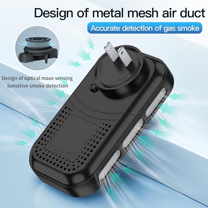 4IN1 Plug in Smoke & Carbon Monoxide Detector Combination Builti-in 2000 mAh Backup Battery HD Screen [Smoke CO Temp Humidity Sensor] Alarm for Home Travel Hotel Indoor (Black) - Image 8