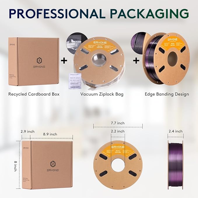 ERYONE Silk Dual Color PLA Filament 3D Printer 1.75mm +/- 0.03mm, Bicolor Filament Two Tone PLA 1KG(2.2lbs) Cardboard Spool, Black Purple - Image 6