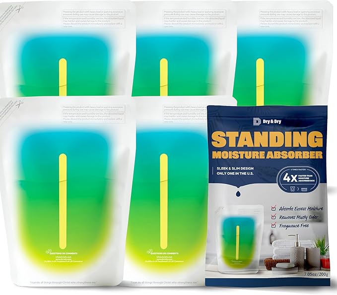 Dry & Dry Standing Moisture Absorbers to Control Excess Moisture for Basement, Closets, Bathrooms, Laundry Rooms - White (5 Pack) by DryDry