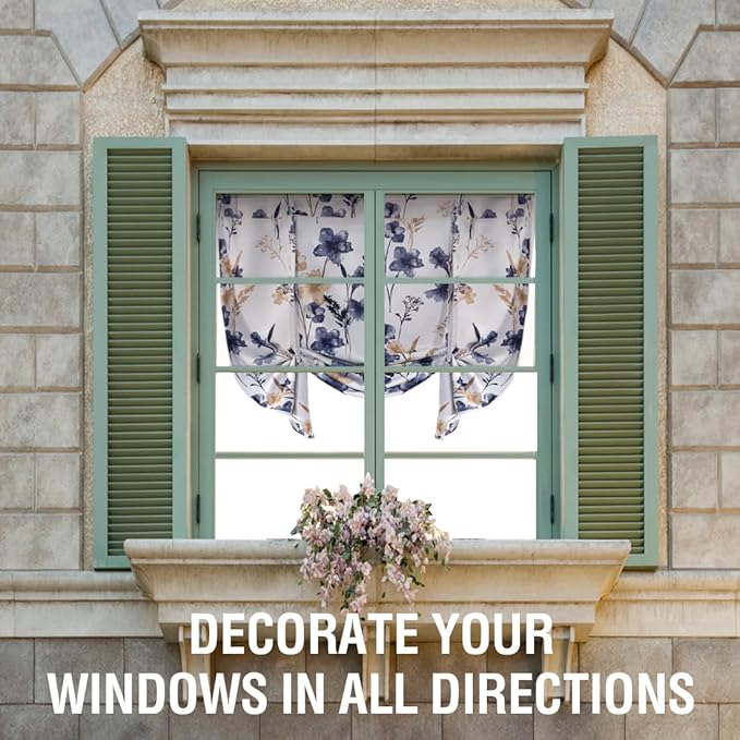 H.VERSAILTEX Reversible Tie Up Curtains Cattleya Floral Printed Rod Pocket Panel for Small Window - Reversible in Blue/Navy, 42" Wide by 45" Long - Image 8