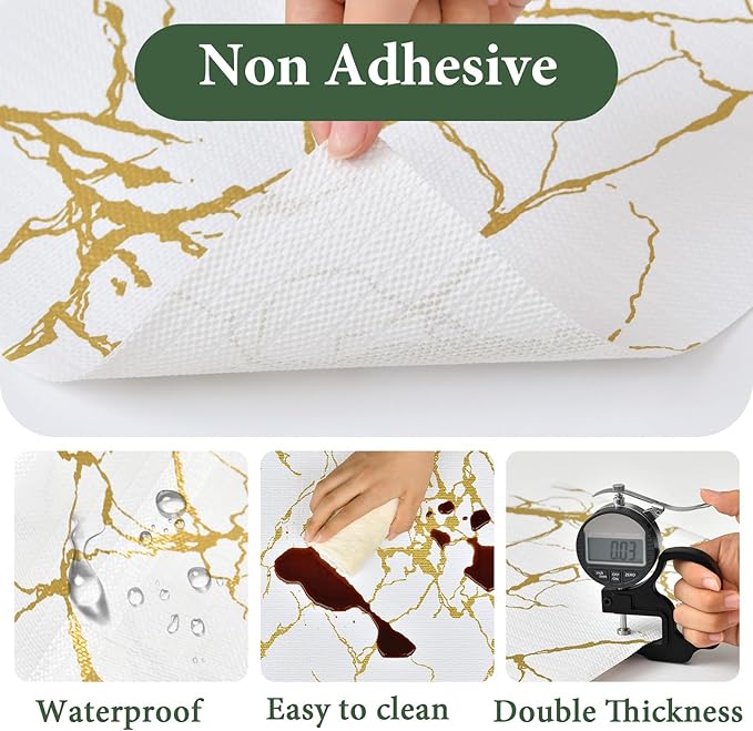Drawer and Shelf Liner for Kitchen Cabinet Non Slip Waterproof Shelf Paper 17.5 in X 30 Ft Non Adhesive Refrigerator Liners Gold White Marble Easy Liners for Bathroom Cupboard - Image 4
