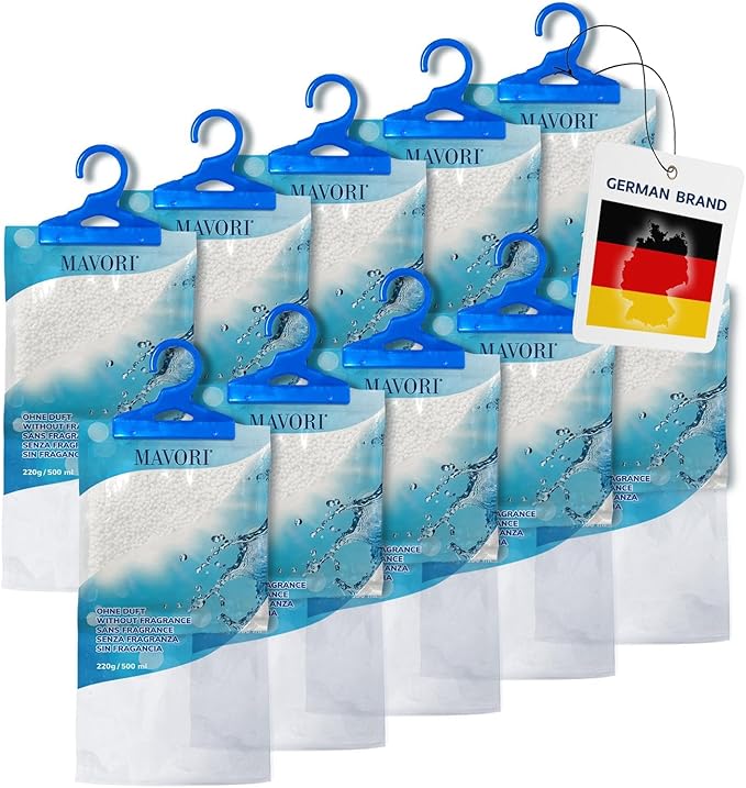 Hanging Moisture Absorber Bags, Dehumidifier Bags for Closet, Wardrobe and Laundry Room, Reduce Moisture, Odors, and Dampness, Long-Lasting Humidity Control, 16.9 oz per Bag (Pack of 10) by MAVORI
