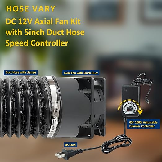5in Air Exhaust Fan Fume Extractor, 6000RPM 210CFM DC12V Fan w/ 6.5ft Hose for 3D Printer, 3D Laser, Grow Tent, DIY - Image 2