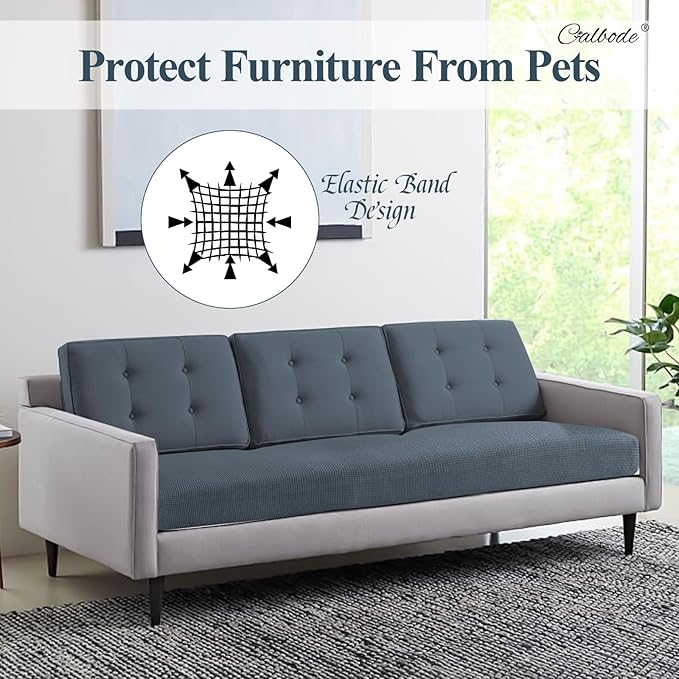 12Pcs Stretch Couch Cushion Covers, Water Resistant Outdoor Sofa Cuhsion Cover Replacement,Washable Outdoor Patio Chair Seat Cushion Covers for Furniture Protect (Charcoal Gray, Grid Textured) - Image 4