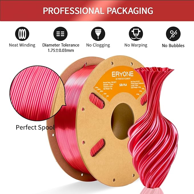 ERYONE Silk PLA Filament for 3D Printer, 1.75mm +/- 0.03mm, 1kg (2.1LBS)/Spool, Silk Metallic Fuchsia - Image 3