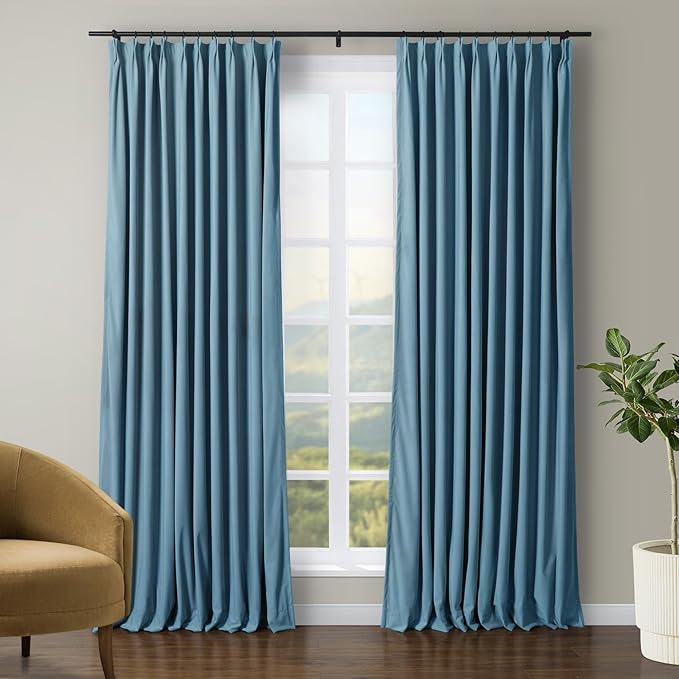 TWOPAGES Luxury Velvet Curtain Pinch Pleated Sky Blue Curtain 96 inch Long Thermal Insulated Blackout Drapes for Bedroom Living Room Indoor Window (1 Panel,Sky Blue,40Wx96L) by TWOPAGES