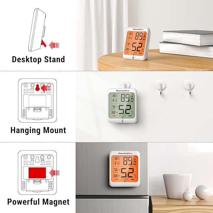 ThermoPro TP53 2 Pack Digital Hygrometer Indoor Thermometer for Home, Temperature Humidity Sensor with Comfort Indicator & Max Min Records, Room Thermometer Humidity Meter with Backlight Display - Image 7