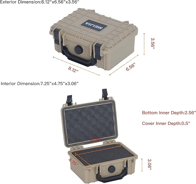 MEIJIA IP67 waterproof hard compact case,Customizable Fit Foam,8.12”x6.56”x 3.56”,Fit Use of Drones, Cameras,Equipments,lens (Desert Tan) - Image 4