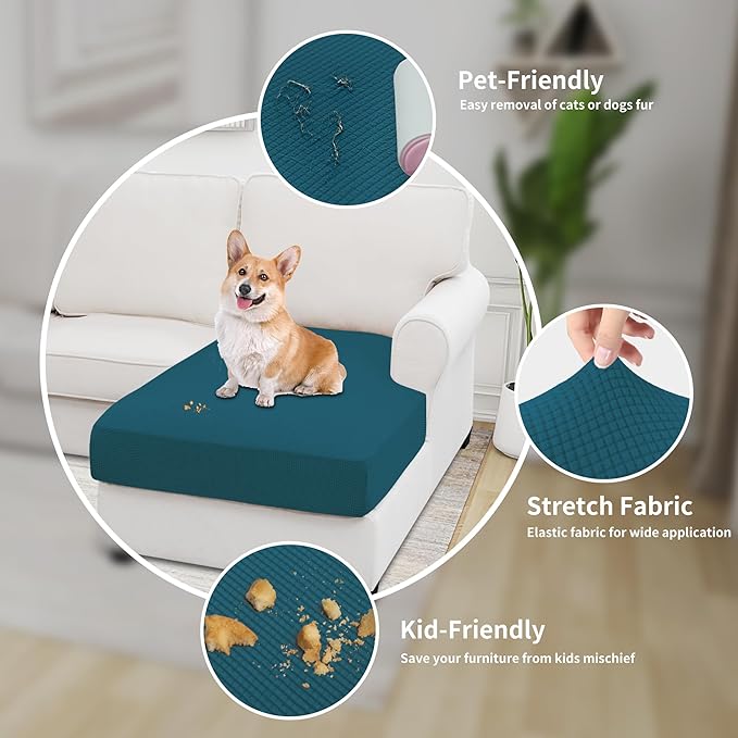 Easy-Going Stretch Sectional Couch Covers 1 Piece Chaise Lounge Slipcover L Shape Separate Cushion Couch Seat Chaise Cover for Both Left/Right Sectional Couch Peacock Blue - Image 4